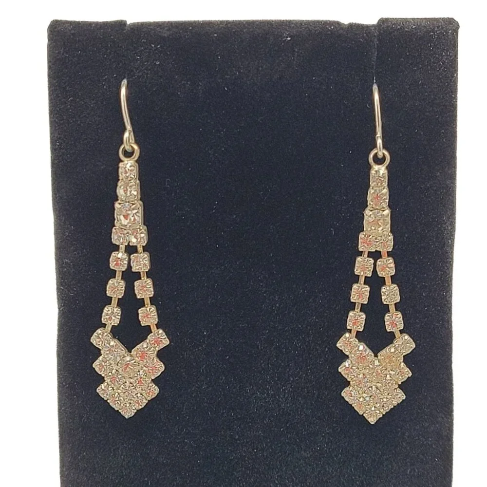 Clear Rhinestone Drop Dangle Earrings Special Occasion Date Night Evening